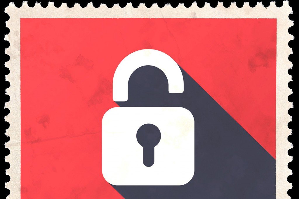 Data Security on Red Background. Vintage Concept in Flat Design with Long Shadows.