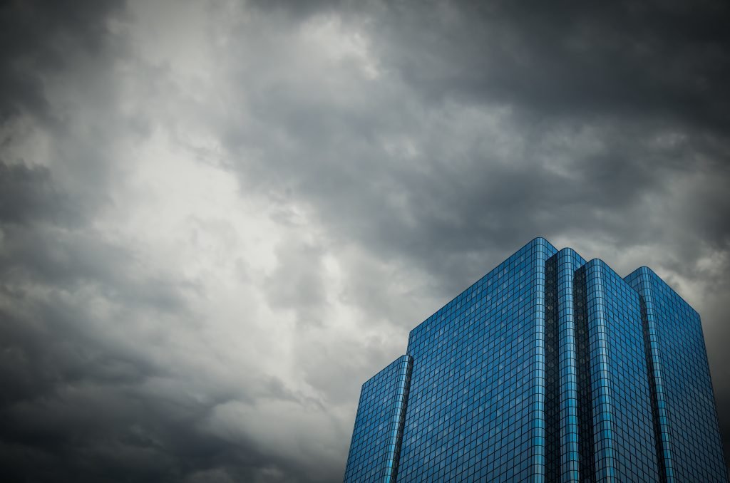 Financial Building With Stormy Sky