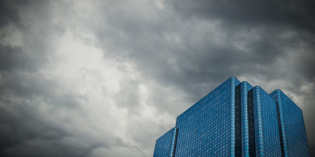 Financial Building With Stormy Sky