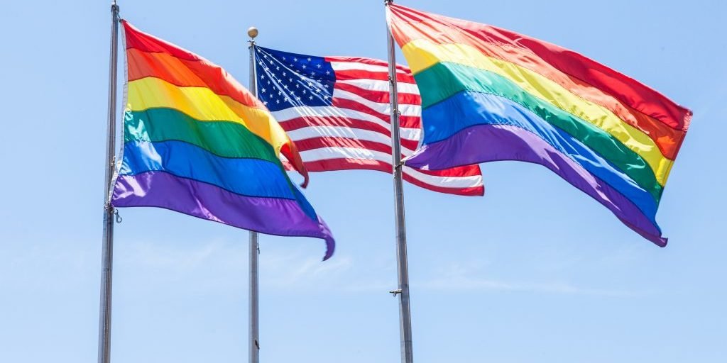 American and Rainbow Flags