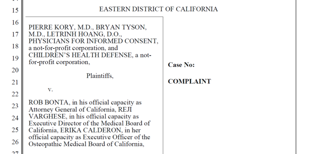 Physicians for Informed Consent Files New Lawsuit to Challenge Medical Board’s Claimed Authority to Censor California Doctors’ Speech