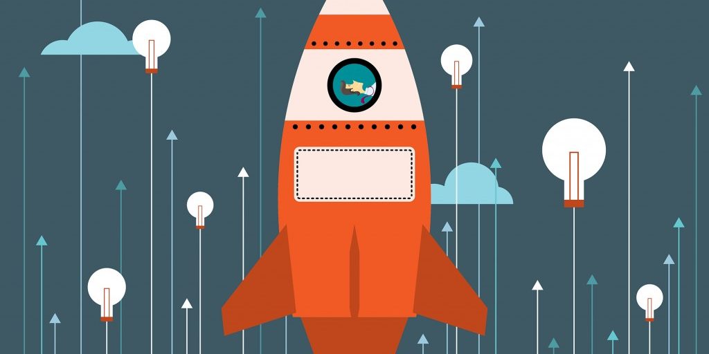 Vector illustration of big idea business innovation rocket.