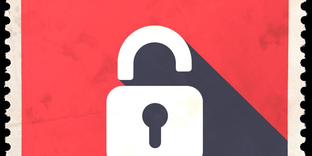 Data Security on Red Background. Vintage Concept in Flat Design with Long Shadows.